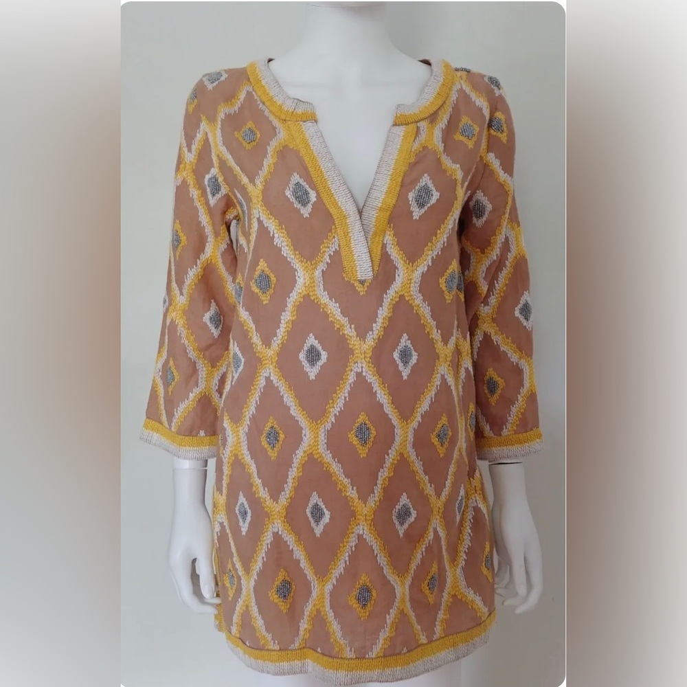 CALYPSO ST. BARTH Linen Embroidered beaded BOHO tunic ethnic‎ MINI dress top XS